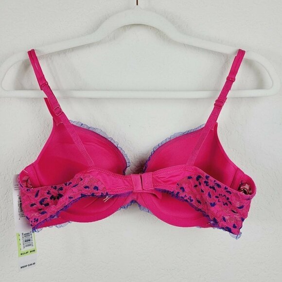 DKNY Push Up Bra Pink With Purple Ruffled Mesh Lace 36B NWT Padded Underwire - Picture 3 of 11